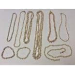 Group of seven cultured pearl necklaces and bracelets