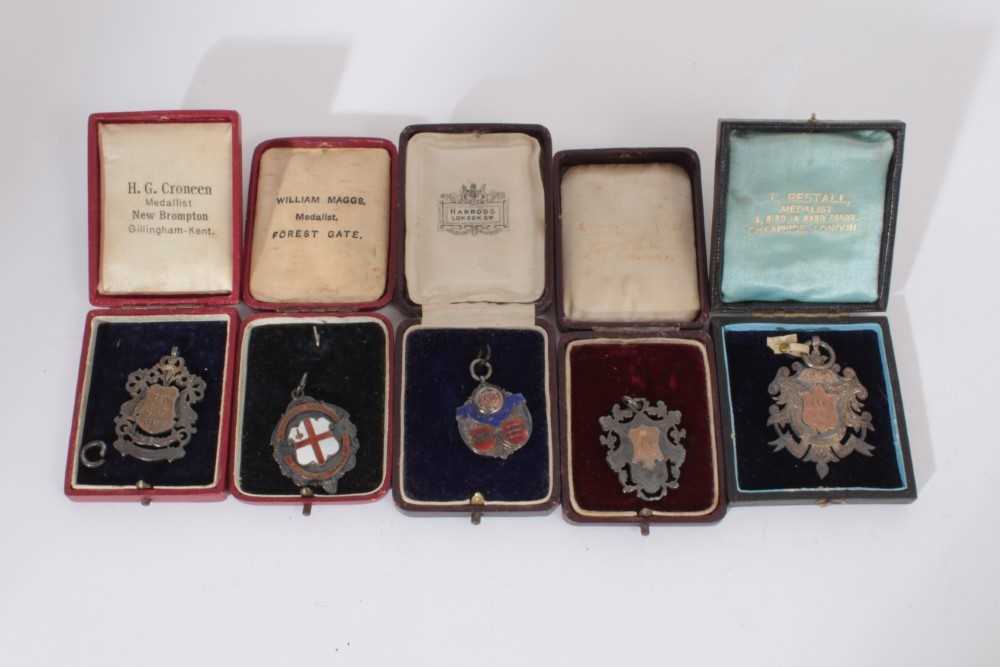 G.B. - Silver Sports Fob-Medallions x 5 circa 1890-1920, in cases of issue (5 medallions)