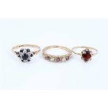 Three 9ct gold gem set rings