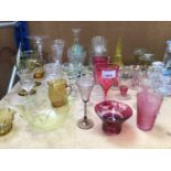 Collection of Whitefriars and other glassware including gold/amber items, Cranberry and clear glass,