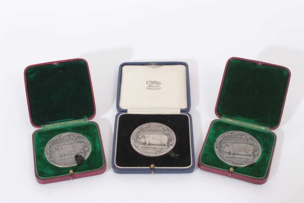 G.B.-The National Pig Breeders Association White Metal Medallions x 3 - diameter 50mm, awarded to Br