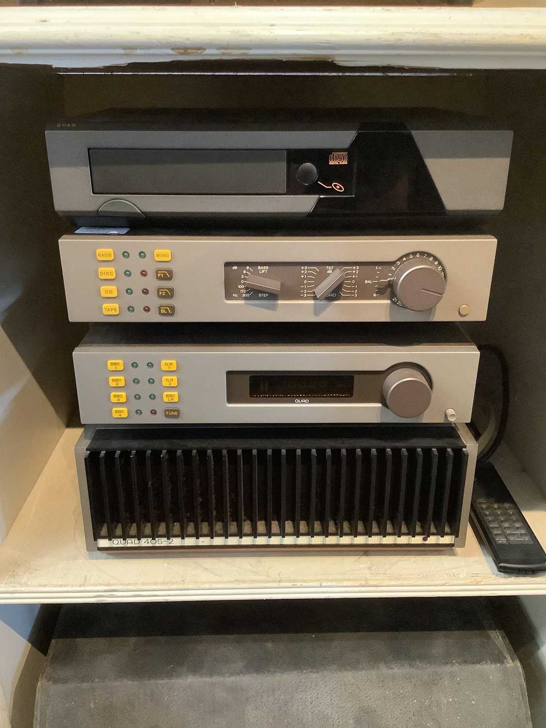 Quad hi-fi equipment, including a Model 66 CD Player, 34 Control Unit, FM4 Tuner,