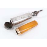 Early 20th century 15ct gold mounted amber cigar holder within a silver case