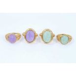 Four 14ct gold hard stone rings