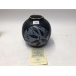Denby limited edition Spirit Blue Vase, number 406 of 1000 with certificate, 22cm high and a Bourne