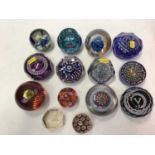 Box of glass paperweights to include Whitefriars, Caithness etc