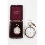 Late 19th century silver pocket watch by Kendal & Dent, together with a late 19th century Swiss silv