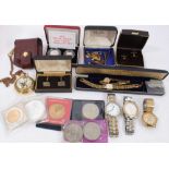 Ladies 9ct gold Rotary wristwatch, other watches, cufflinks and coins