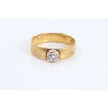 Gold wedding ring set with an old cut diamond estimated to weigh approximately 0.35cts, Ring size O½