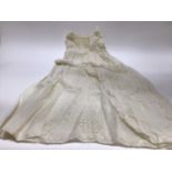 Antique White work Christening Gown with petticoat and embroidered cream wool shawl. Also an appliqu