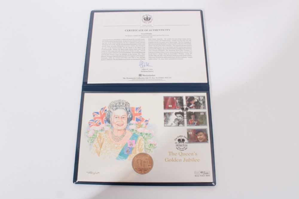 Guernsey Westminster issued Gold Five Pound Coin cover celebrating 'The Queen's Golden Jubilee' 2002