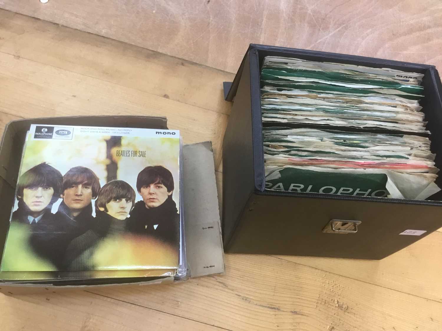 Carrying case of approx 50 Beatles singles- most in ex. condition together with a selection of other