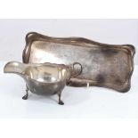Silver sauce boat together with a silver pen tray (2)