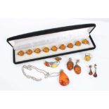 Group silver mounted amber jewellery