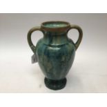 Early 20th century Pierrefonds pottery two handled vase with crystalline glaze, impressed marks to b