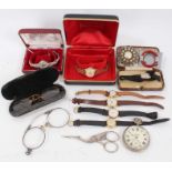 Group ladies vintage wristwatches, two pairs vintage spectacles and bijouterie