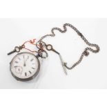 Victorian silver cased pocket watch on silver watch chain