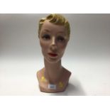 1940s / 50s painted plaster shop display head