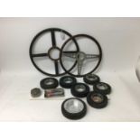 Group of seven Vintage advertising ashtrays in the form car tyres (various manufactures) together wi