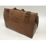 Vintage luggage - Tan leather Gladstone type case, tan leather slim suitcase and brown leather sui