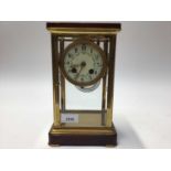 French four glass mantel clock by Mougin, with painted enamel dial, 26.5cm high