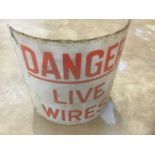 Vintage curved enamel warning sign- 'Danger Live Wires'