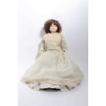 Victorian wax headed doll in period clothing