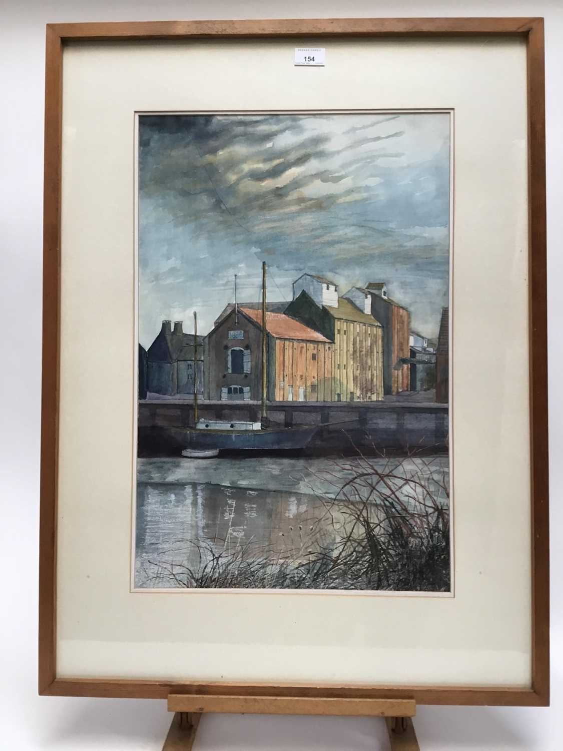 Philip Hawksley (20th century) watercolour, quayside scene, 59 x 38cm, glazed frame - Image 4 of 5