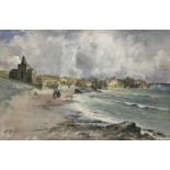 Thomas Swift Hutton (c. 1860-1935) watercolour on board - St Monans, Fife Coast, signed, titled to l