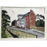 Penny Berry Paterson (1941-2021) colour linocut print, Springfield Mill, Chelmsford, signed and numb