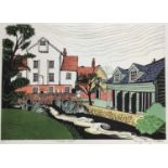 Penny Berry Paterson (1941-2021) colour linocut print, Wiston Mill, signed and numbered A/P. 29 x 41