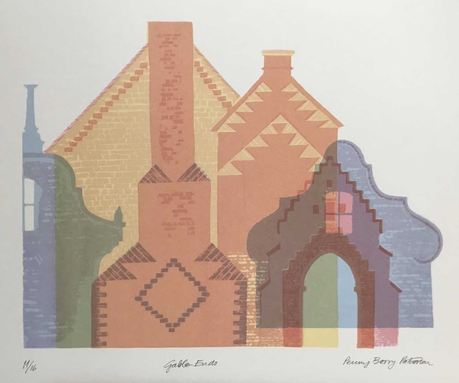 Penny Berry Paterson (1941-2021) colour print, Gable Ends, signed and numbered 11/16, image 29 x 37c