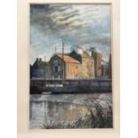 Philip Hawksley (20th century) watercolour, quayside scene, 59 x 38cm, glazed frame