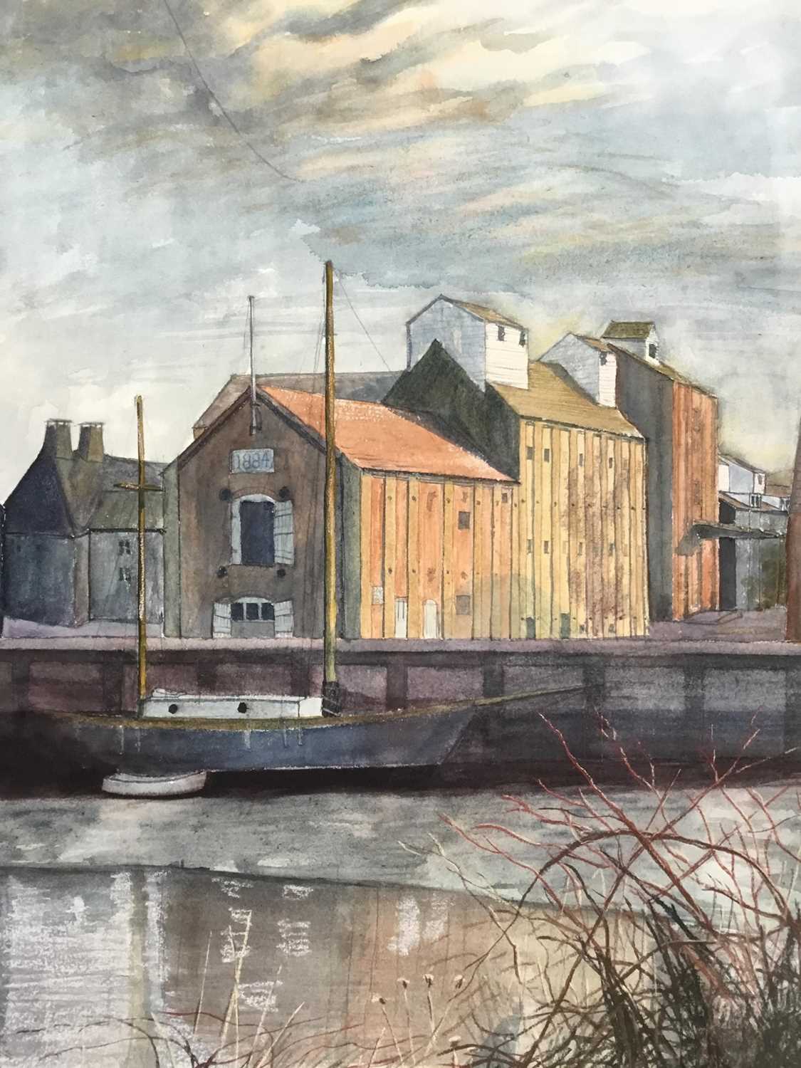 Philip Hawksley (20th century) watercolour, quayside scene, 59 x 38cm, glazed frame - Image 3 of 5