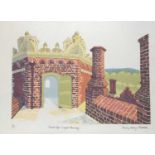 Penny Berry Paterson (1941-2021) colour linocut print, Tower top, Layer Marney, signed and numbered