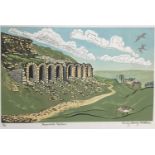 Penny Berry Paterson (1941-2021) colour linocut print, Rosedale Relics, signed and numbered 3/6, 24