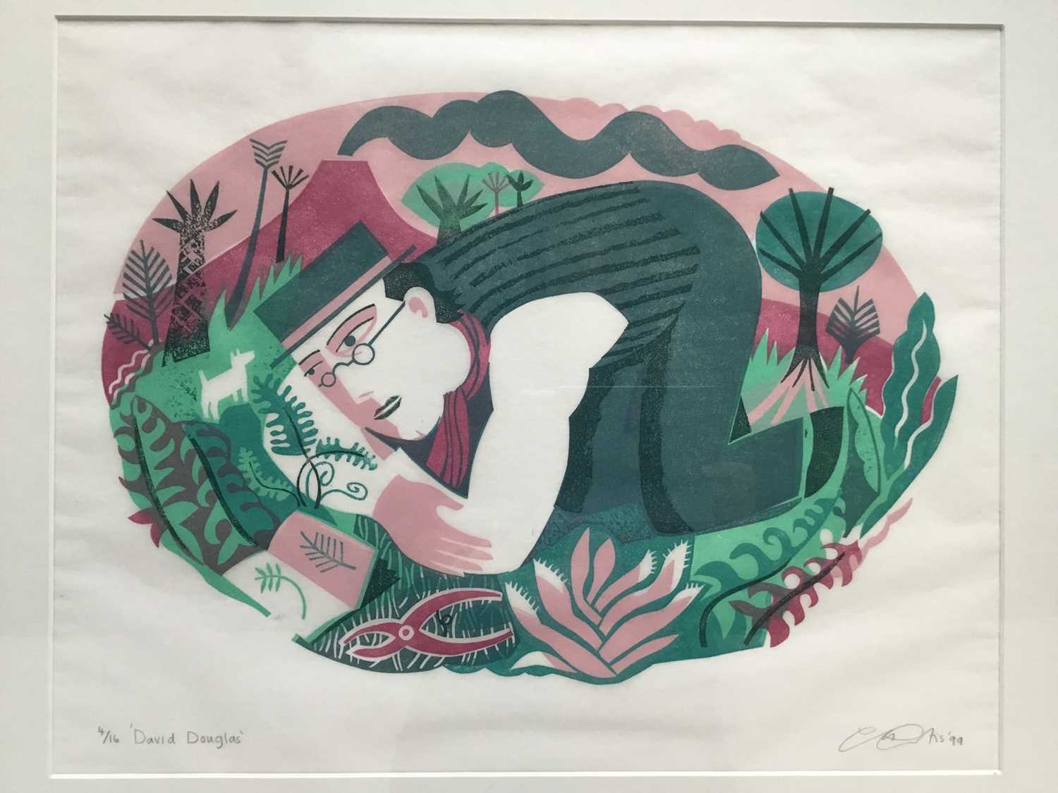 Claire Curtis (Contemporary) colour linocut, David Douglas, signed and dated '99, inscrinbed as titl