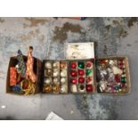 Quantity of vintage Christmas decorations, including crepe paper concertinas, baubles, etc