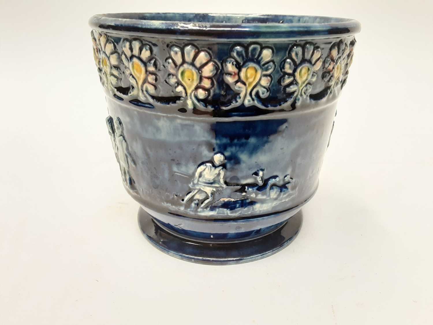 Castle Hedingham Edward Bingham blue glazed pottery vase/jardinière decorated with horse and cart, f - Image 2 of 8