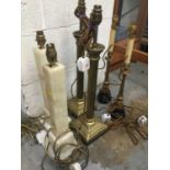 Pair of onyx table lamp, pair of brass table lamps and another pair
