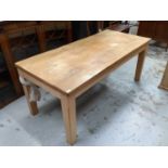 Good quality elm kitchen/dining table on square legs, 183cm wide, 83cm deep, 76cm high