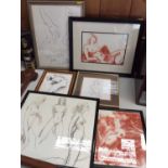 Peter Collins A.R.C.A. (1923-2001) Six framed original artworks - Female nudes