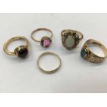 Five gold and gem-set dress rings