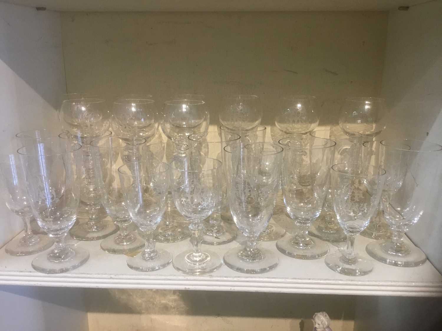 Large set of good quality monogrammed glasses