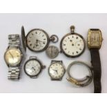 1920s gentlemen's silver Benson wristwatch, two silver pocket watches and other watches