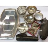 Silver items, penknife, pair old spectacles etc