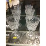 Six good quality Edinburgh crystal wine glasses with etched vine leaf decoration