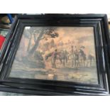 Large 19th century military watercolour, soldiers on horseback, in ebony frame, 53.5 x 41.5cm excl.