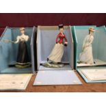 Three boxed Royal Worcester Victorian figures limited edition series Emily 72/500, Bridget 243/500 a
