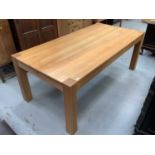 Good quality light oak dining table bearing label - John Laurence, Fine Wooden Furniture, 200.5cm x